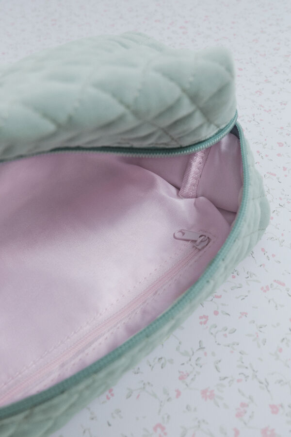 HI&BYE Neceser de terciopelo terciopelo con logo bordado verde