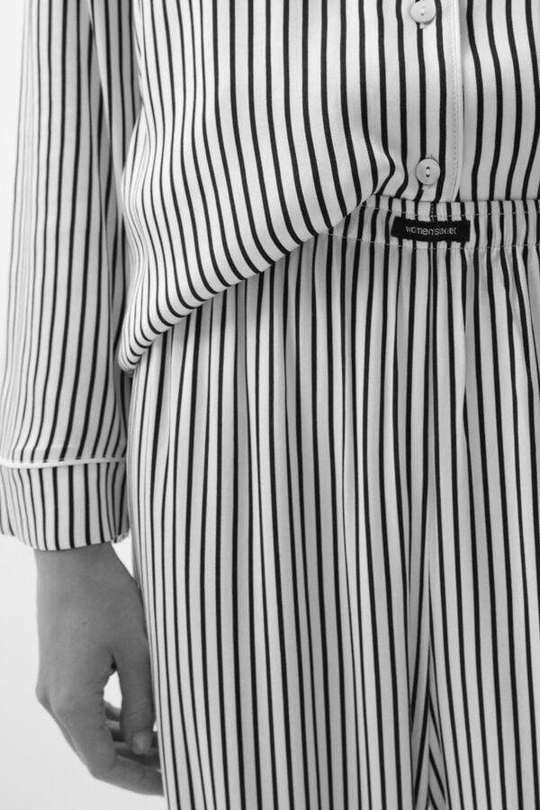 Women'secret Pijama larga camisera de rayas blanco y negro negro