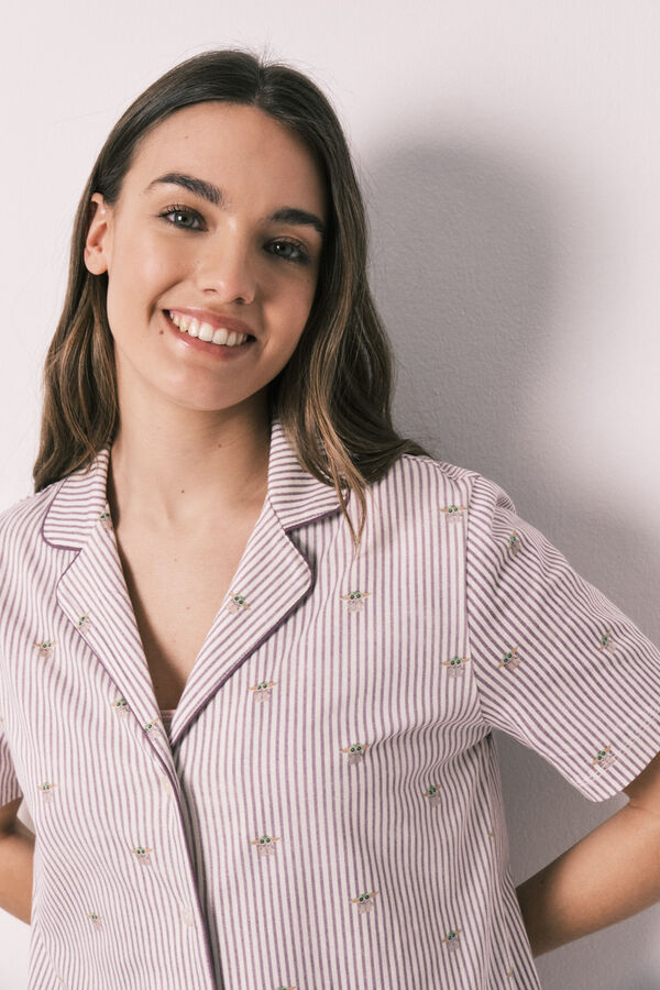 Women'secret Pijama camisera de algod&oacute;n a rayas Grogu blanco