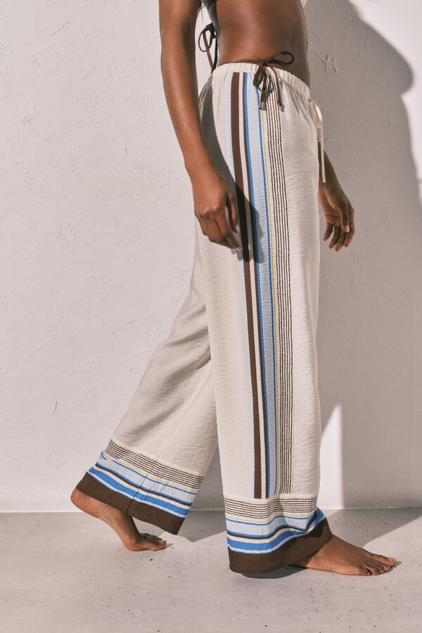Women'secret Pantal&oacute;n largo fluido de rayas marr&oacute;n marfil