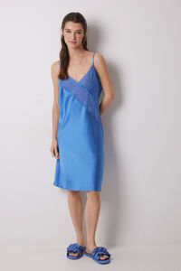 Womensecret Camisón corto satén y encaje azul estampado