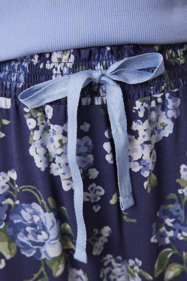 Womensecret Pijama 100% algodón canalé azul flores azul