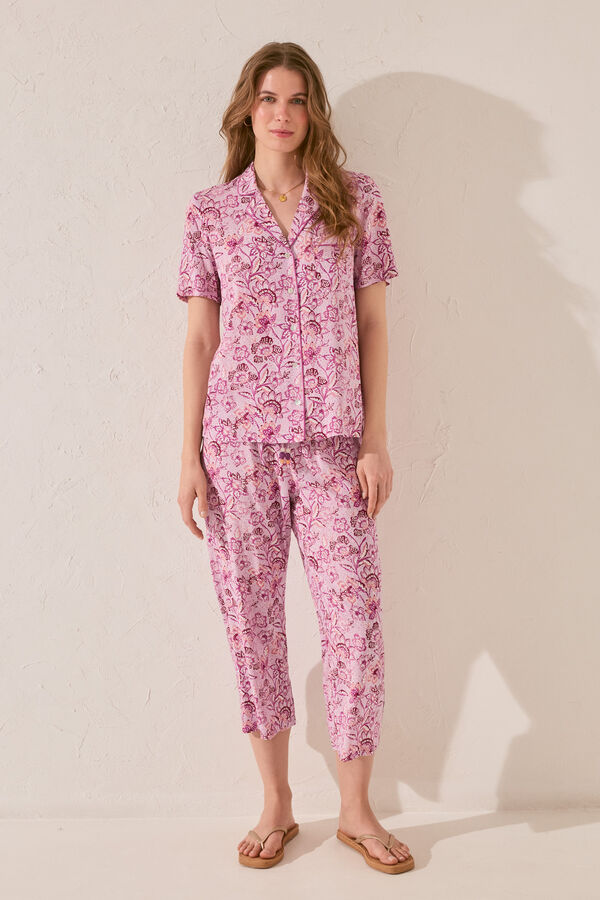 Womensecret Pijama Capri de viscosa con estampado morado/lila estampado