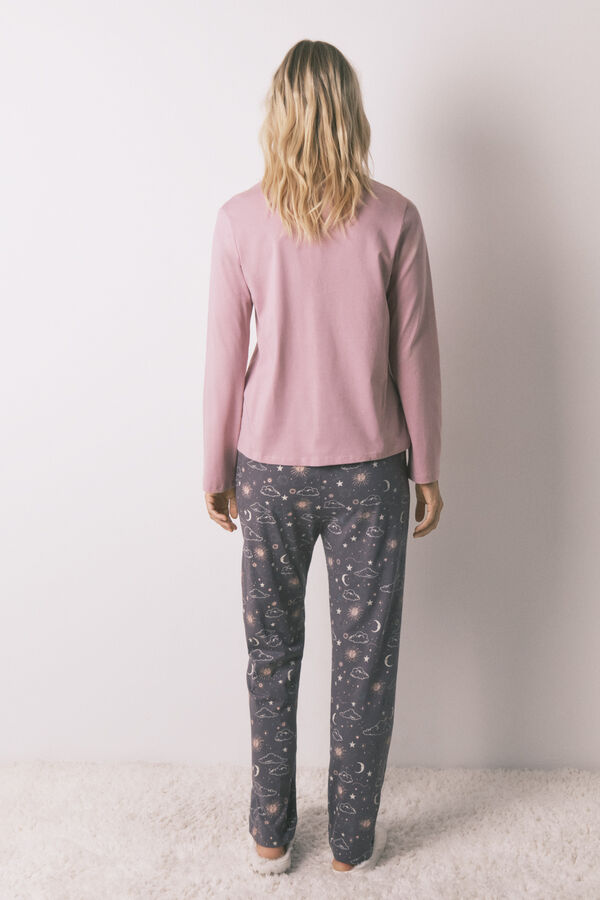 Women'secret Pantalón largo 100% algodón con estampado astral gris