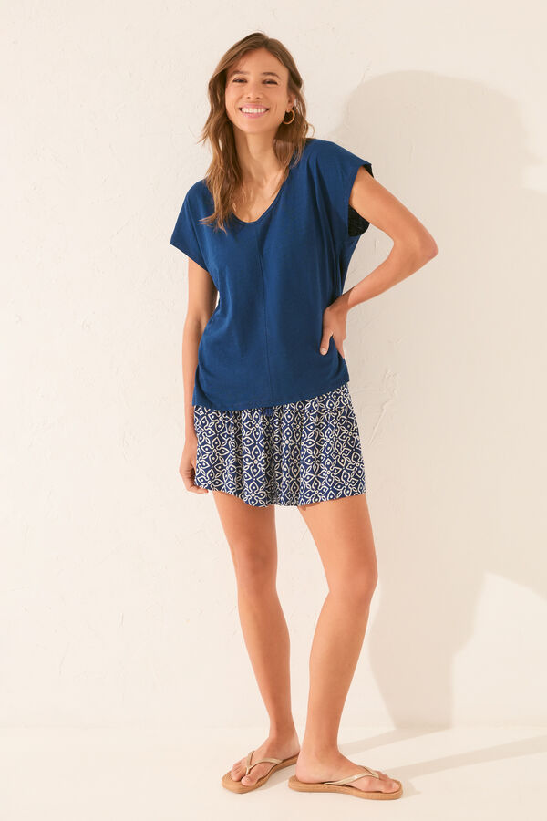 Womensecret Playera de manga corta con purpurina azul azul