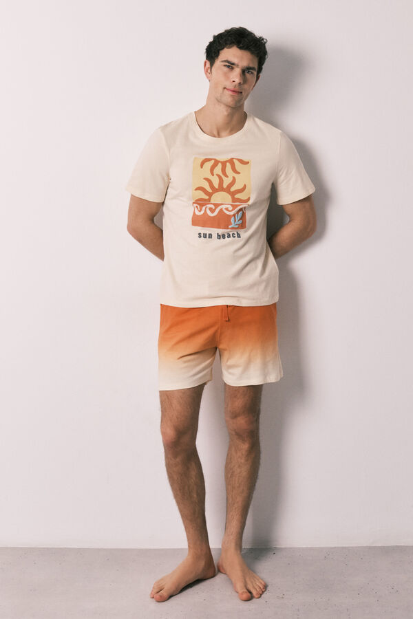 Women'secret Pijama corta de hombre de algod&oacute;n con estampado degradado caf&eacute;