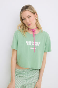 Womensecret Pijama 100% algodón con cuadros vichy verdes verde