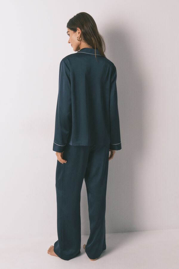 Women'secret Pijama camisera largo de satén azul azul