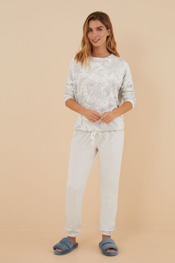 Womensecret Pijama larga terciopelo elástico Paisley estampado