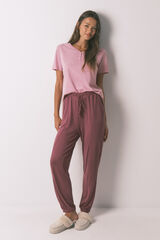 Women'secret Pantalón largo de tejido suave de color granate púrpura