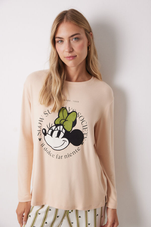 Womensecret Pijama larga de manga larga de Minnie rosa