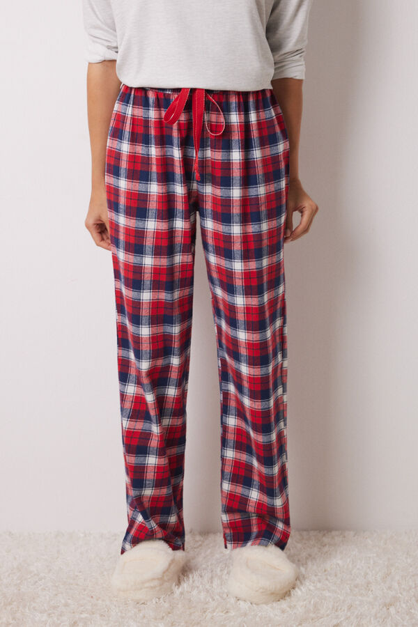 Womensecret Pantalón casual 100% algodón cuadros estampado
