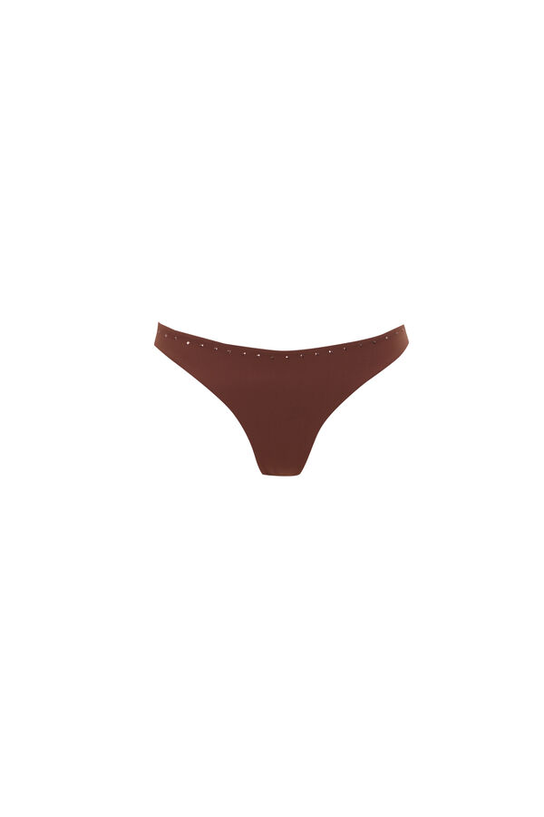 Womensecret Panty de bikini clásica marrón con pedrería brillante. café