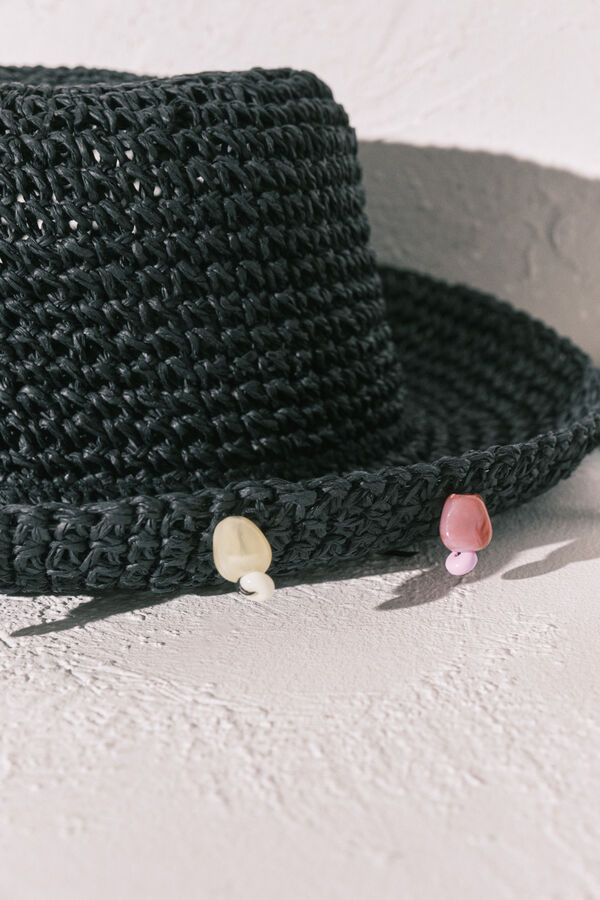 Women'secret Sombrero bucket de crochet negro negro