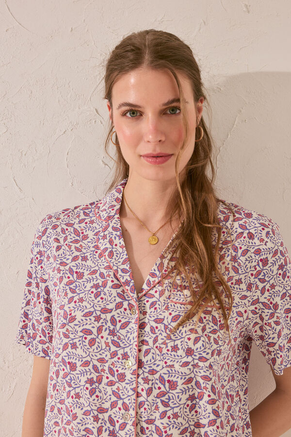 Womensecret Pijama camisera de viscosa con estampado rosa rosa