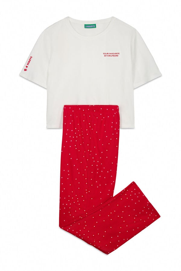 HI&BYE Pijama larga estampada de 100% algod&oacute;n blanca" marfil