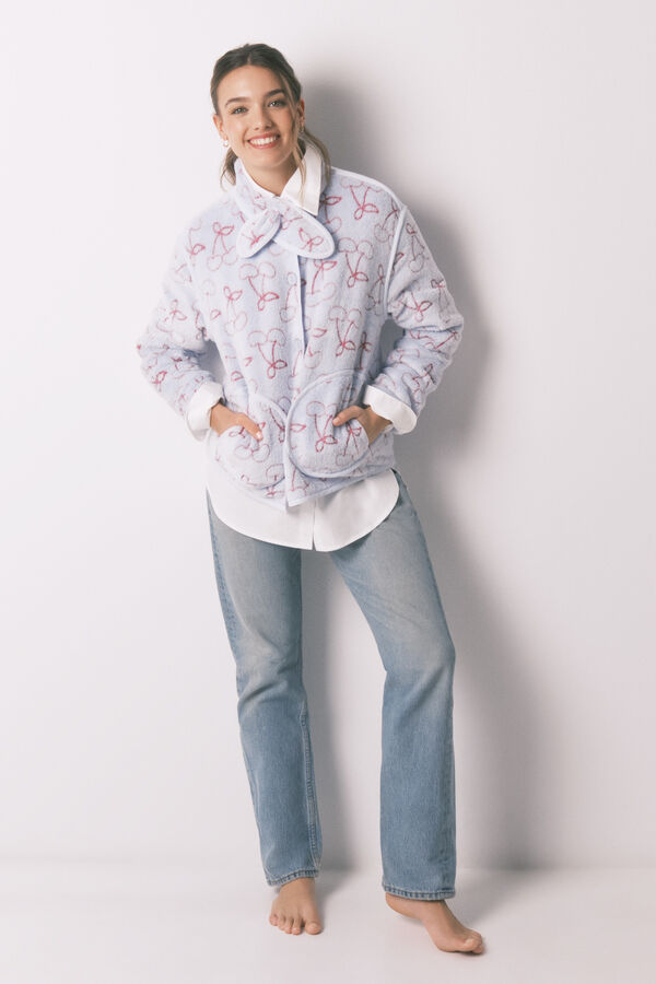 Women'secret Bata de polar con imitaci&oacute;n pelo Jacquard azul