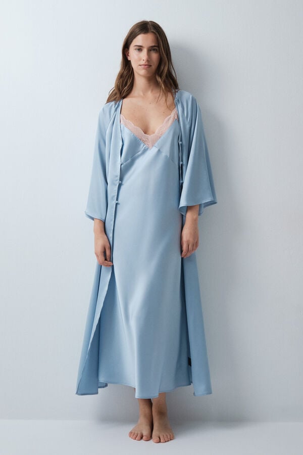 Women'secret Bata larga satinada manga abullonada azul
