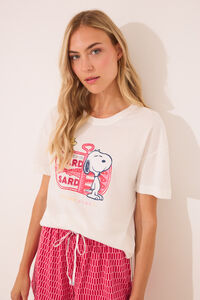 Womensecret Pijama corta rojo de Snoopy 100 % algodón marfil
