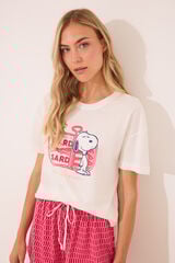 Womensecret Pijama corta rojo de Snoopy 100 % algodón marfil