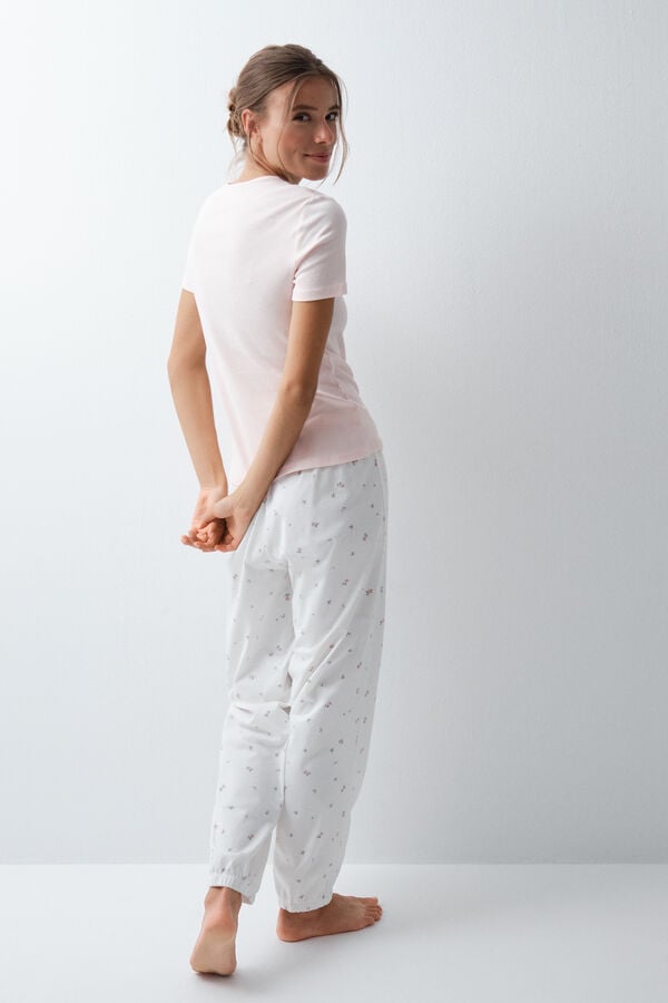 Women'secret Pijama larga de manga corta de algod&oacute;n con estampado floral rosa claro rosa