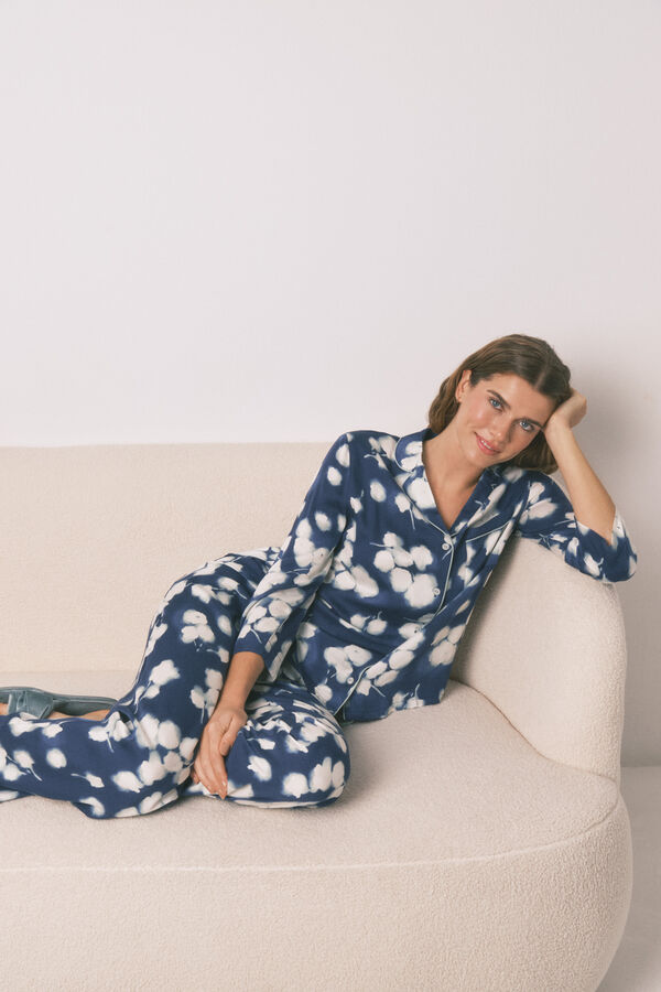 Womensecret Pijama camisera largo de viscosa con estampado floral azul estampado