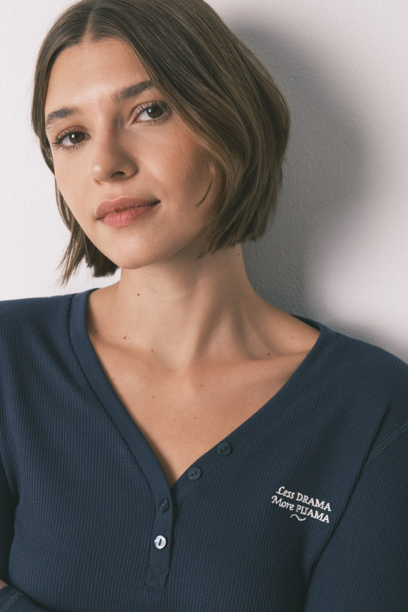 Women'secret Playera manga larga waffle azul