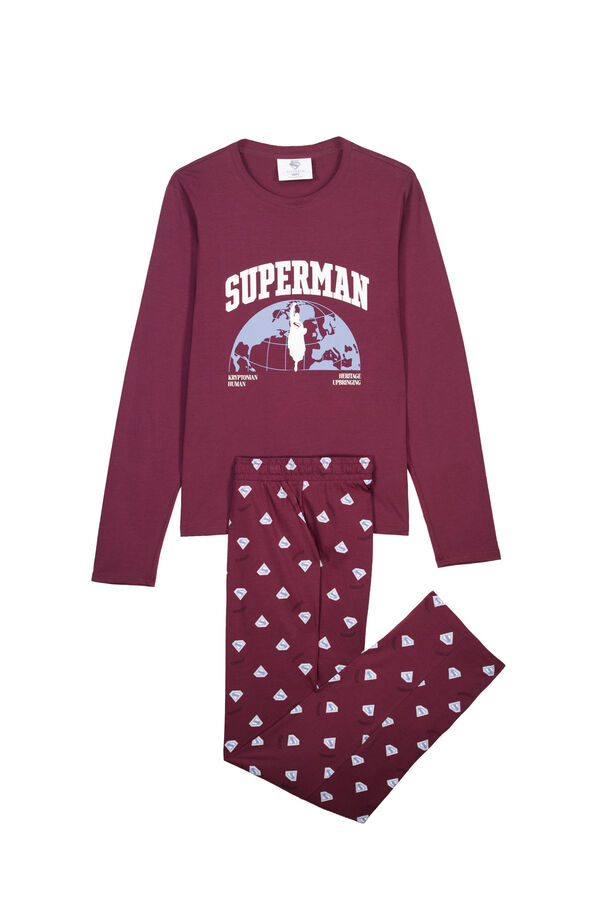 Women'secret Pijama larga de algod&oacute;n Superman granate p&uacute;rpura