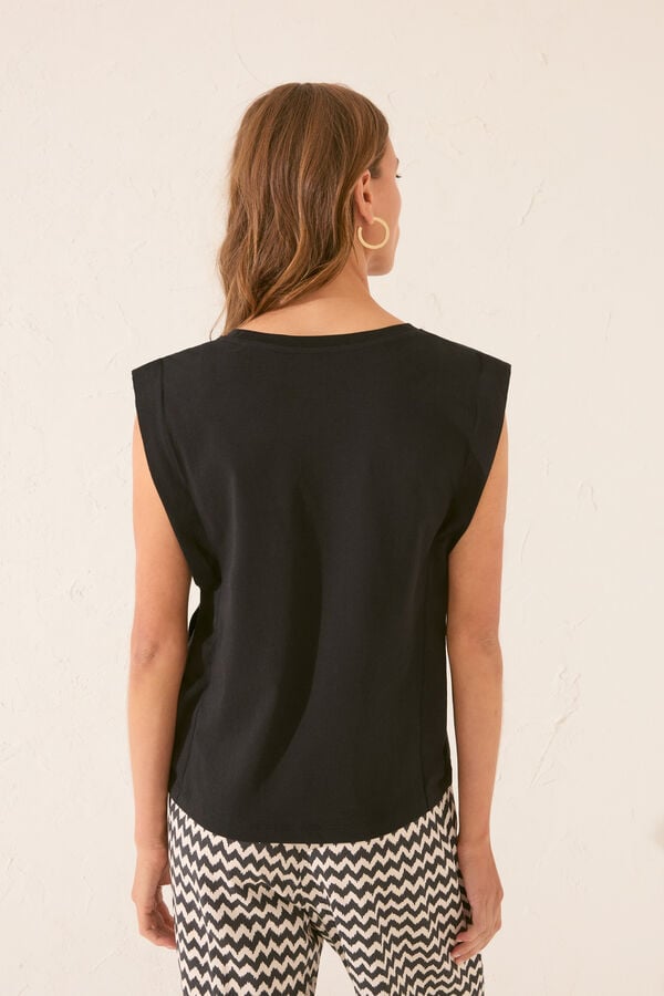 Womensecret Playera de mangas negras 100% algodón negro