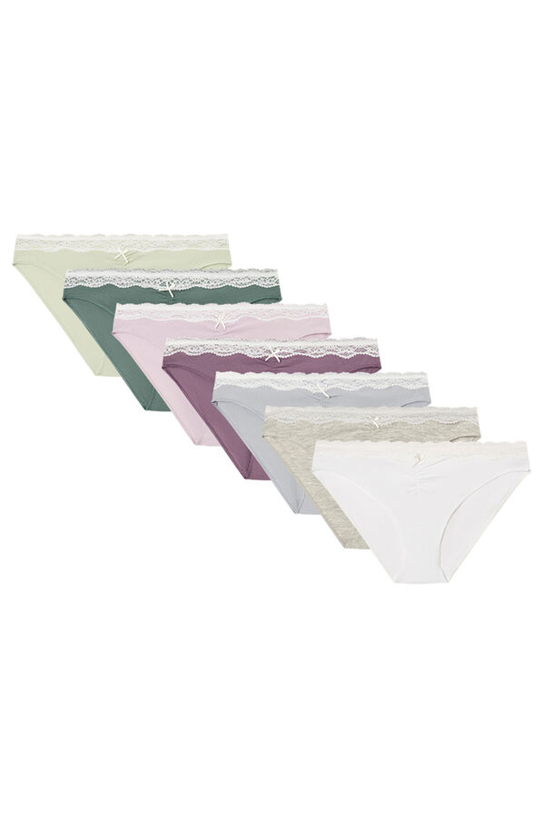 Womensecret Pack 7 panties clásicos algodón frunce y encaje blanco