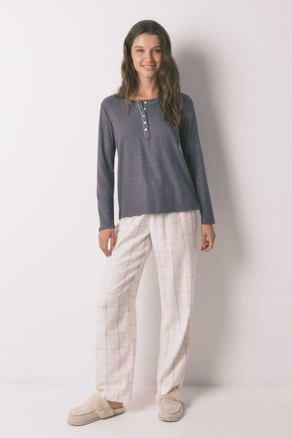 Women'secret Playera de viscosa gris brillante de manga larga gris