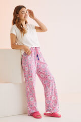 Womensecret Pantalón 100% algodón estampado rosa fucsia rosa