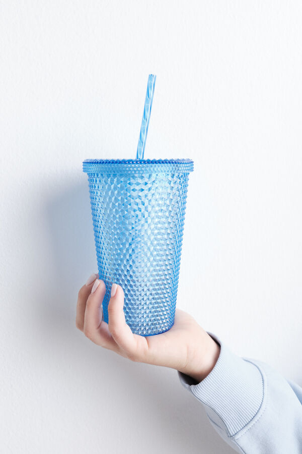 Womensecret Vaso de plástico azul mediano con pajita integrada azul