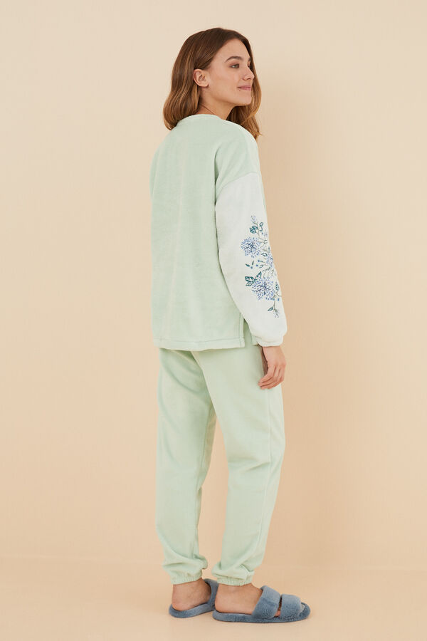Womensecret Pijama polar verde flores verde