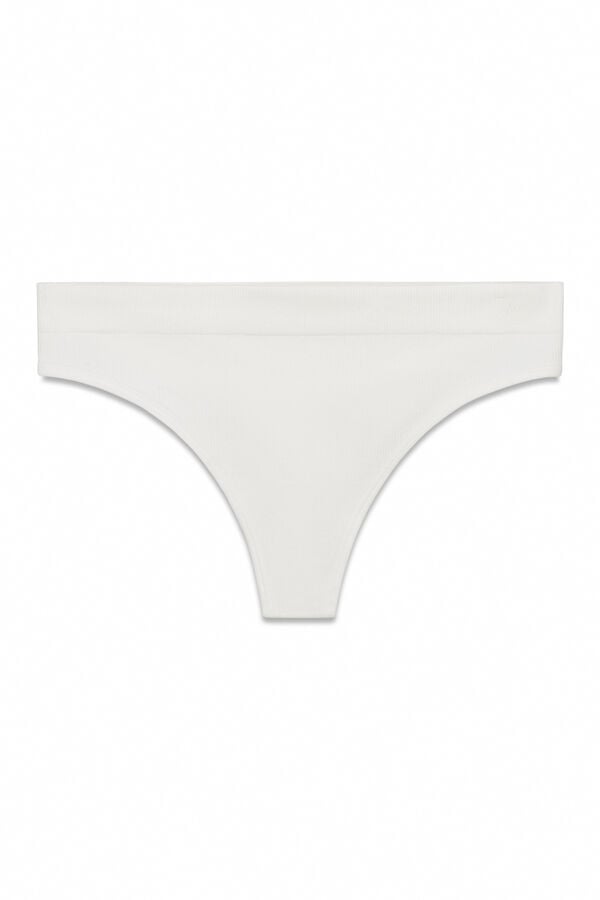 Women'secret Tanga ancha acanalada sin costuras blanca marfil
