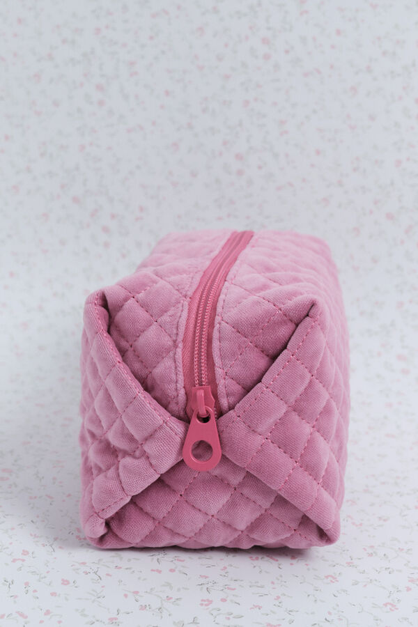 HI&BYE Neceser de terciopelo terciopelo con logo bordado rosa