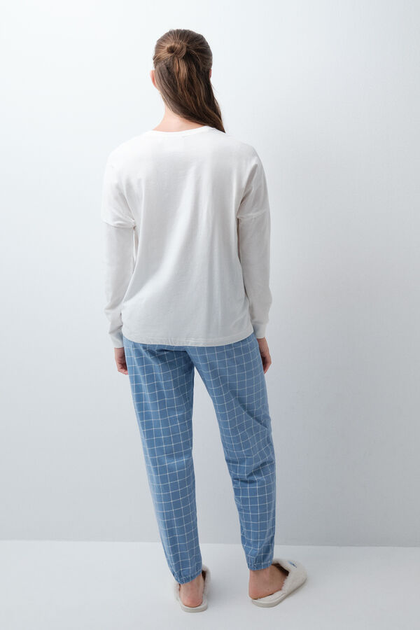 Women'secret Pijama larga de algod&oacute;n Snoopy a cuadros marfil