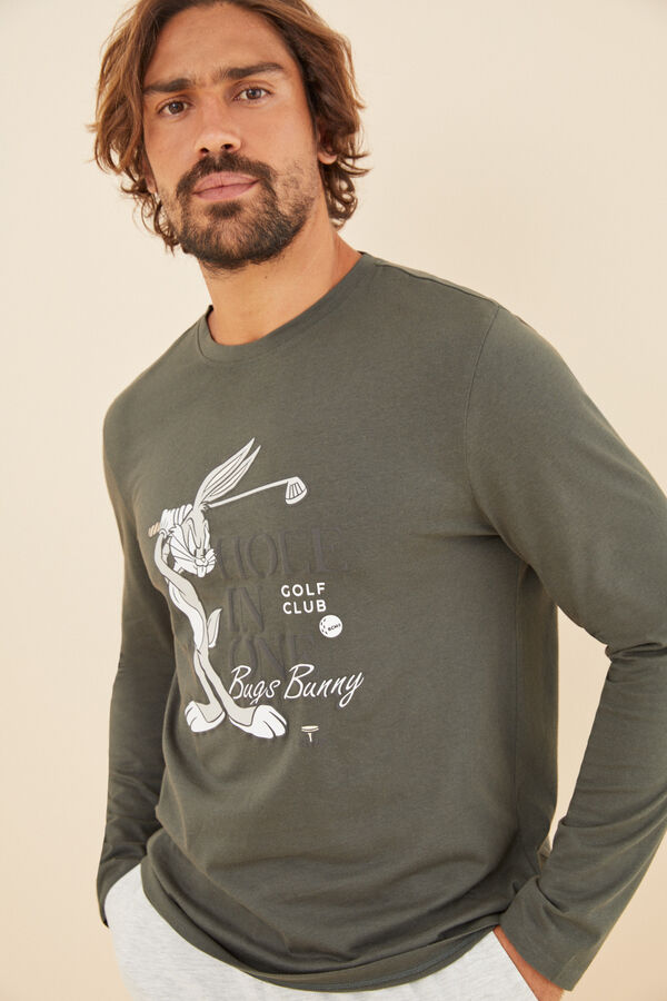 Womensecret Pijama larga hombre 100% algodón Bugs Bunny kaki