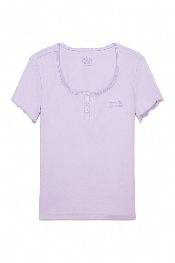 Women'secret Playera de manga corta de algodón lila morado/lila