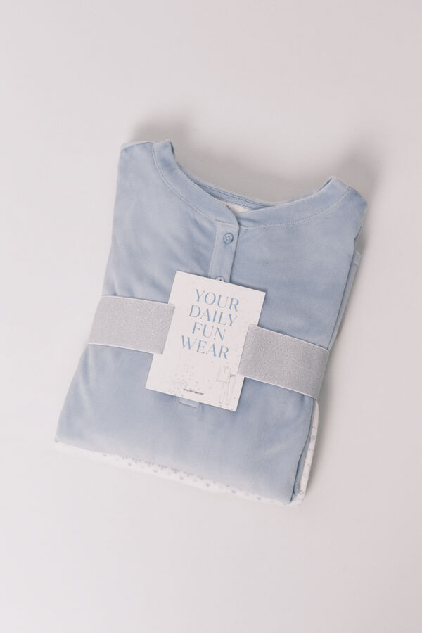 Women'secret Pijama larga polar suave cenefas azul azul