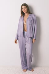Women'secret Pijama camisera largo de satén con estampado de rayas naranja