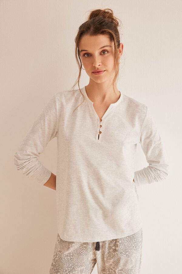 Womensecret Camiseta 100% algodón manga larga gris claro gris
