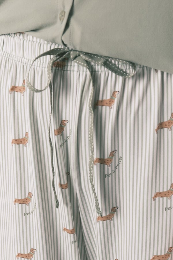 Women'secret Pijama larga estampado de perritos de tejido suave verde verde