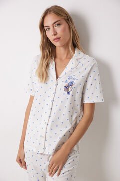 Womensecret Pijama camisera 100% algodón corazones azules blanco