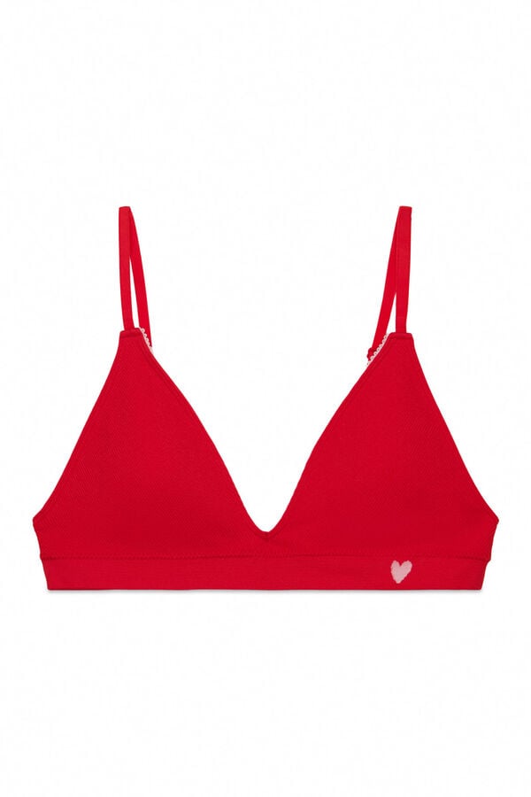 HI&BYE Brasier triangular sin costuras acanalado rojo rojo