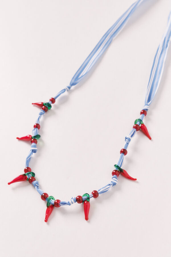 Women'secret Collar de tela con cuentas chili naranja