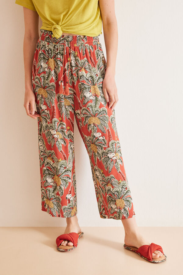 Womensecret Pantalón largo fluido tropical Snoopy estampado