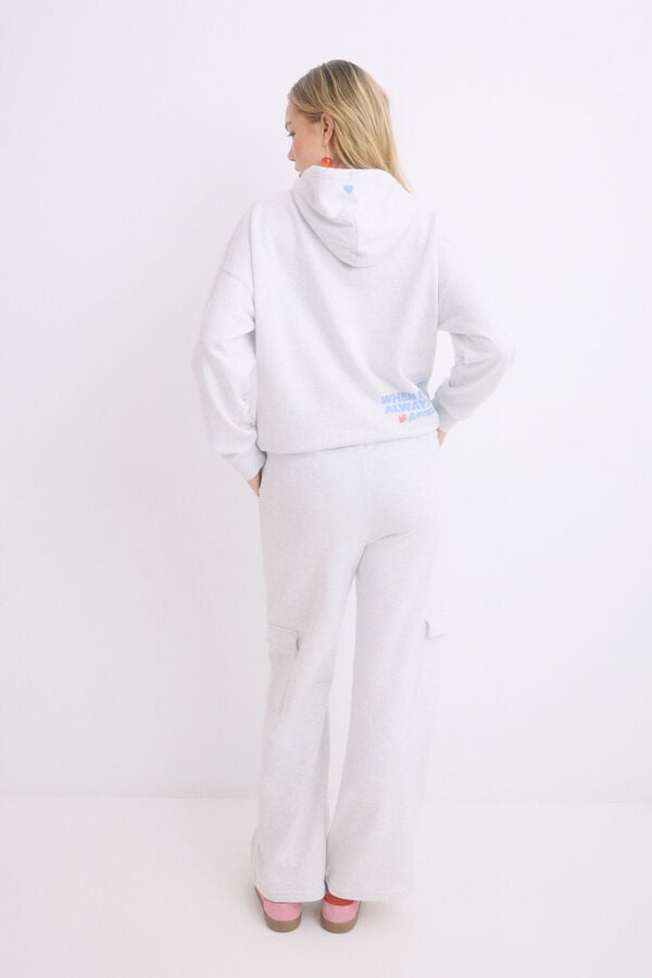 Womensecret Pantalón largo flare felpa gris gris