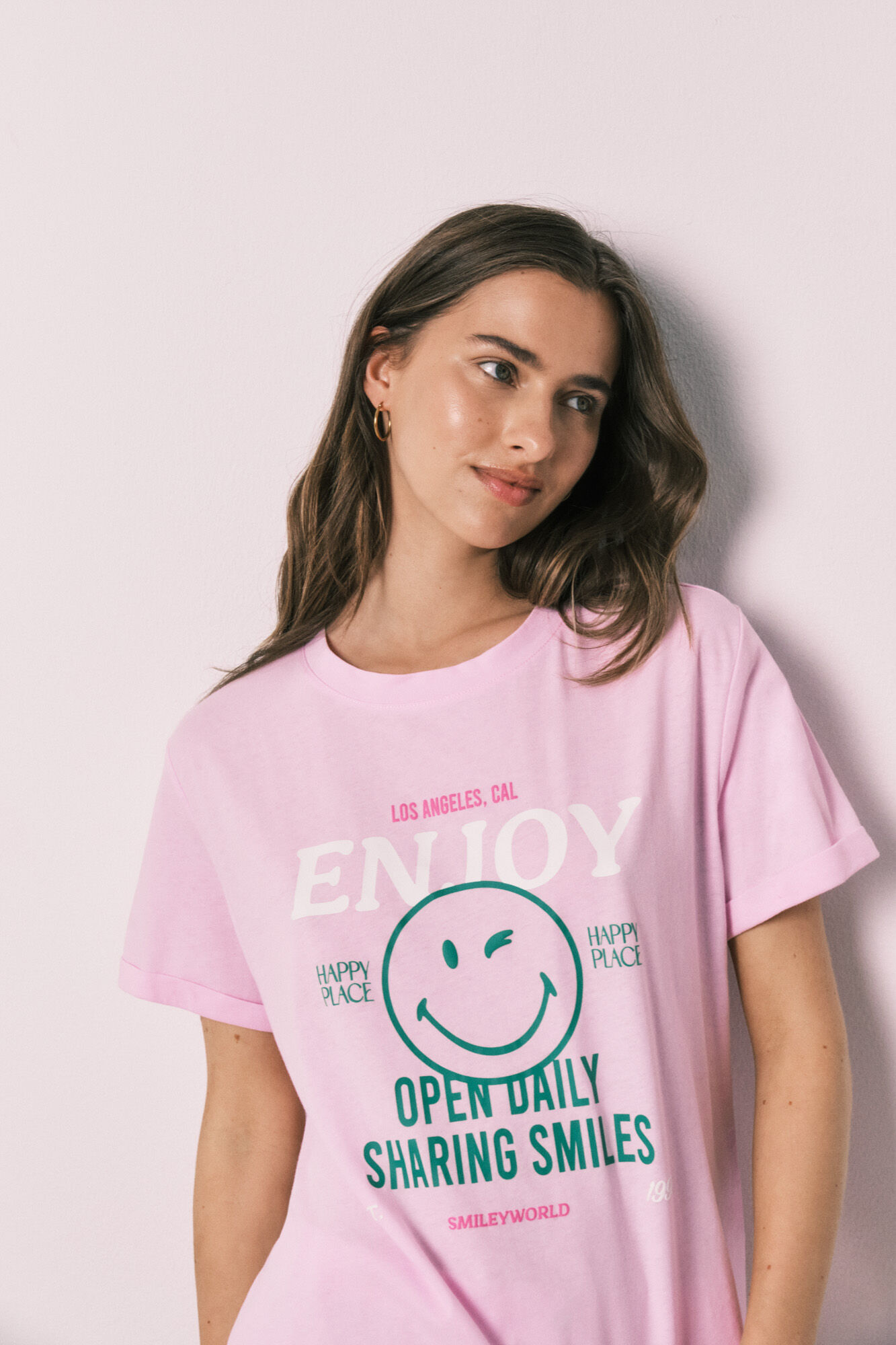 Women'secret Pijama larga SmileyWorld&reg; de rayas rosa