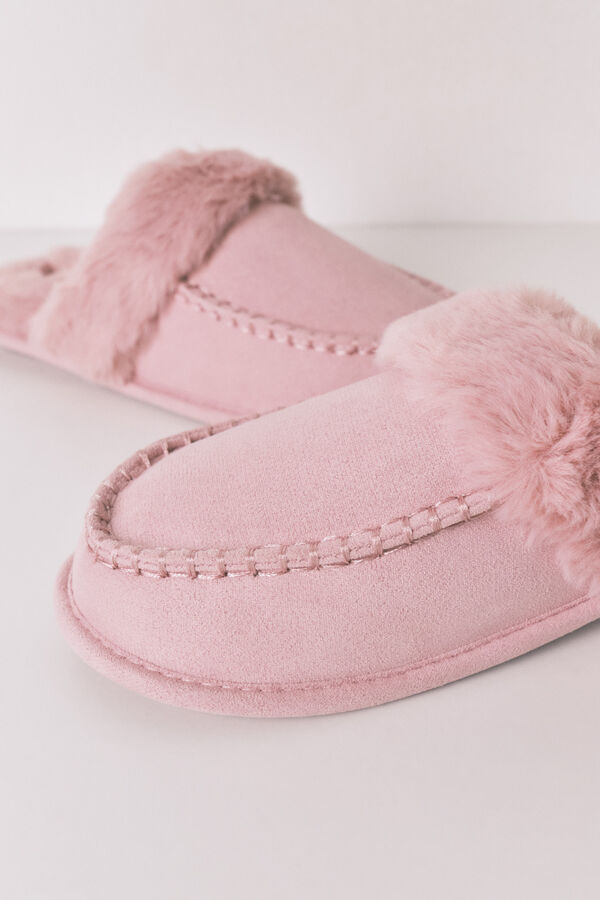 Women'secret Pantuflas para casa de piel sintética de color rosa rosa